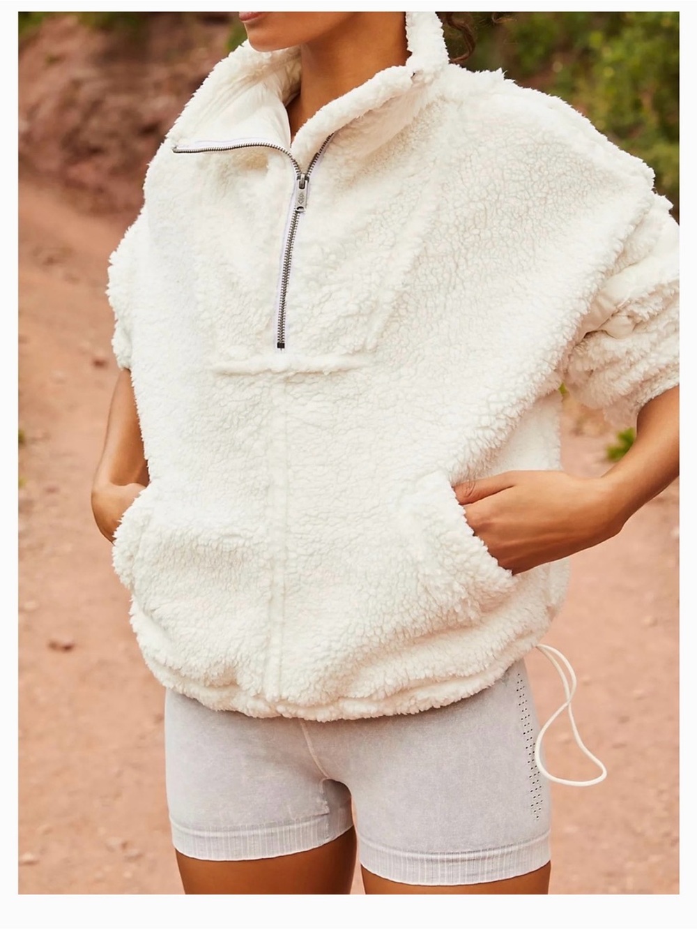Free People Plush Half-Zip Teddy Jacket - White